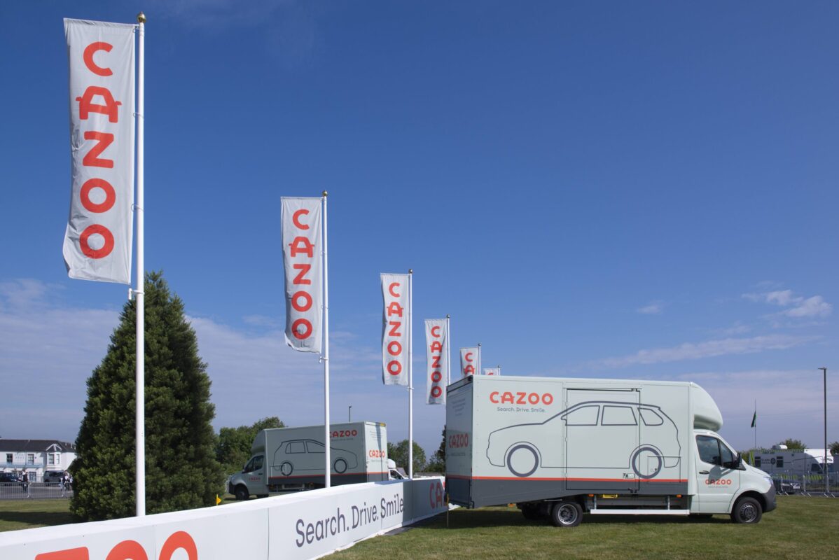 Flags on concrete bases at the Cazoo Derby