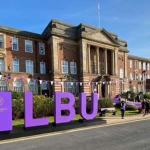 Leeds Beckett University branded letters for graduation ceremony