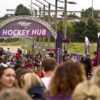 Truss welcome arch on concrete bases at the Hockey Champions Trophy Hockey Hub
