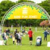 Truss welcome arch on concrete bases