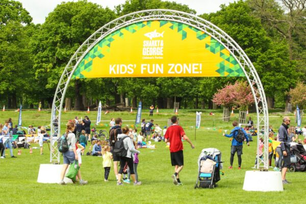 Truss welcome arch on concrete bases