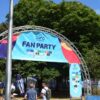 Truss welcome arch on concrete bases at the EURO 2020 fan party
