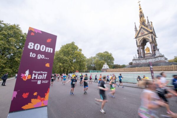 Mile marker at the Royal Parks Half Marathon