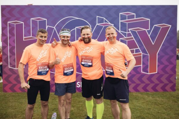 Large super-graphic photo backdrop at the Hackney Half Marathon