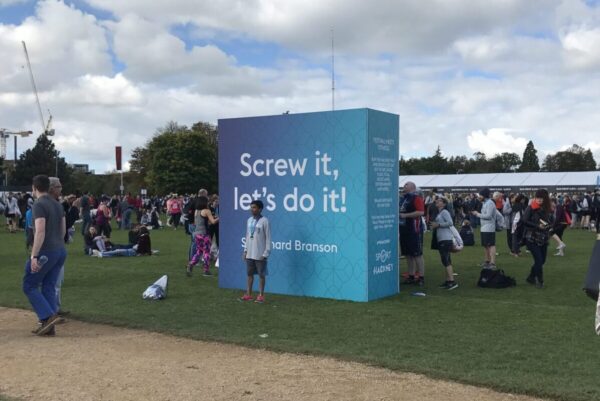 Small super-graphic photo backdrop at Hackney Half Marathon