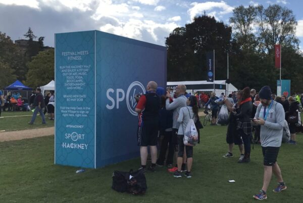 Small super-graphic photo backdrop at Hackney Half Marathon