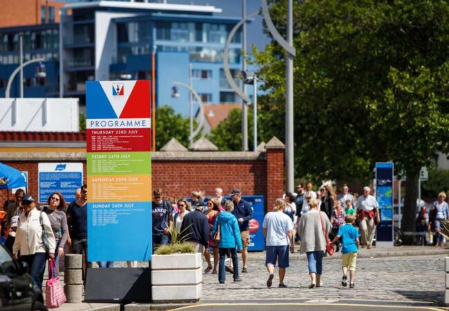 Mile marker wayfinding at the Americas Cup event