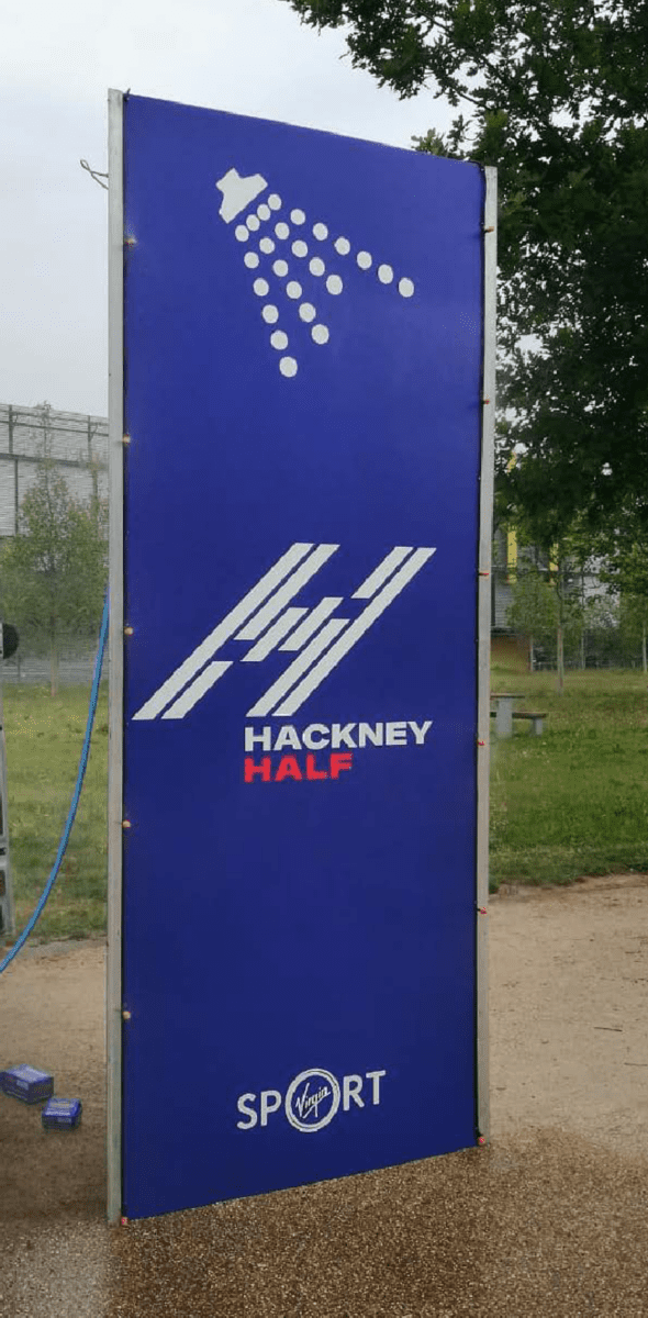 Misting station toblerone at the Hackney Half Marathon